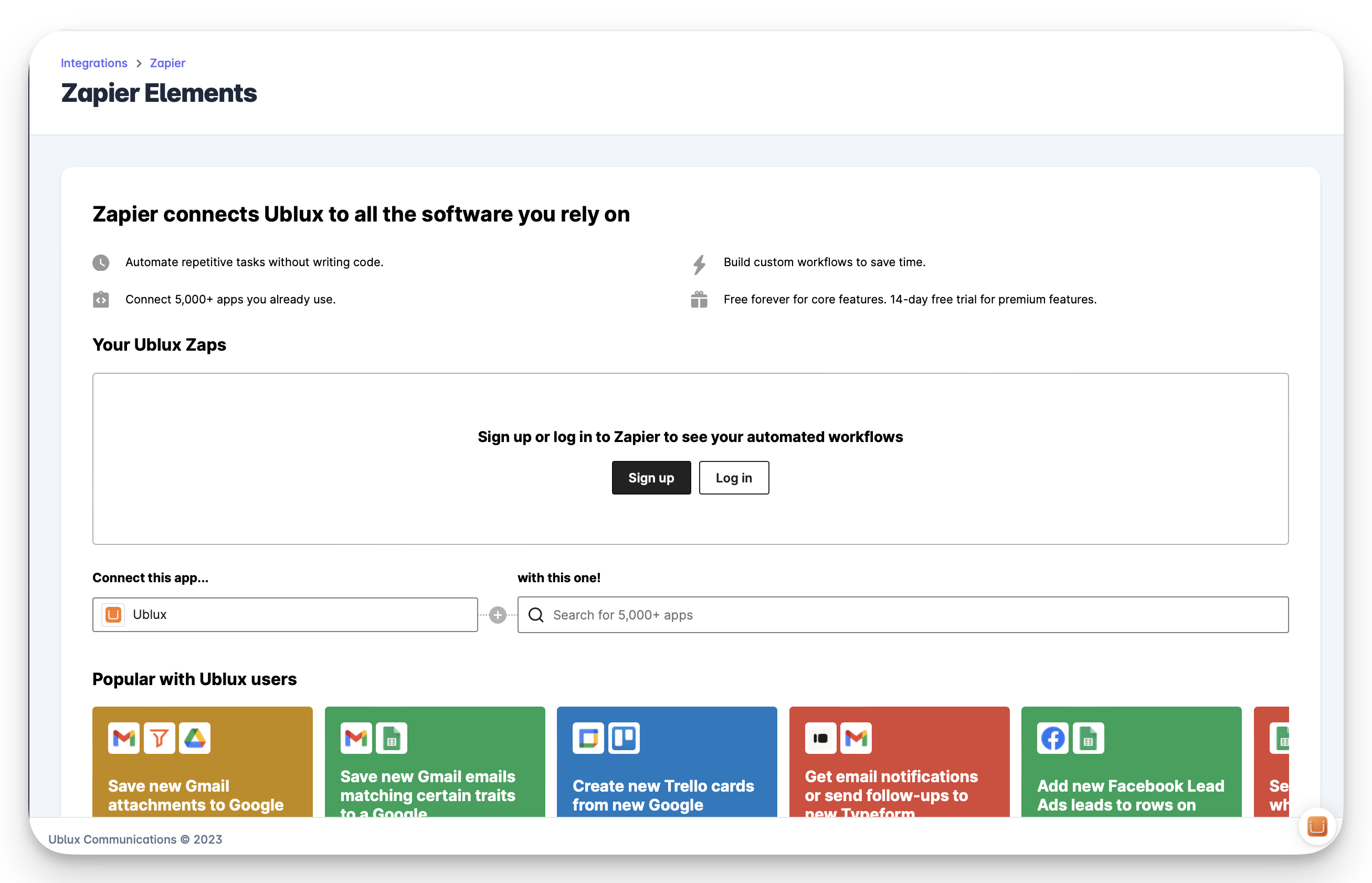 Ubux integración Zapier
