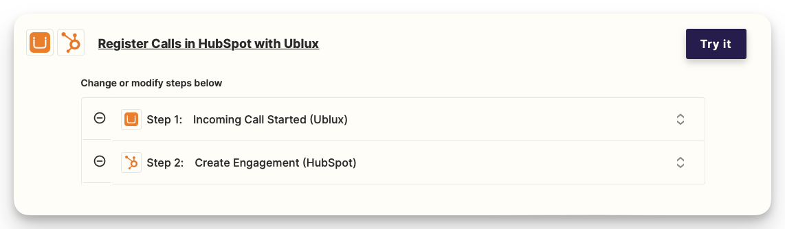 UBLUX ZAPIER HUBSPOT
